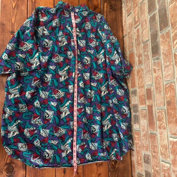 Vintage Men's Columbia Fish Print Short Sleeve Button Down Shirt GUC - Picture 8 of 13